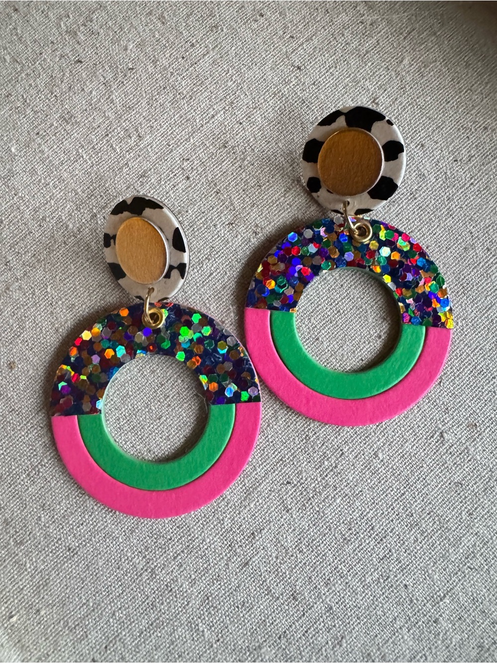 Monday Morning Press Colorblock Glitter Hoop Drop Earrings